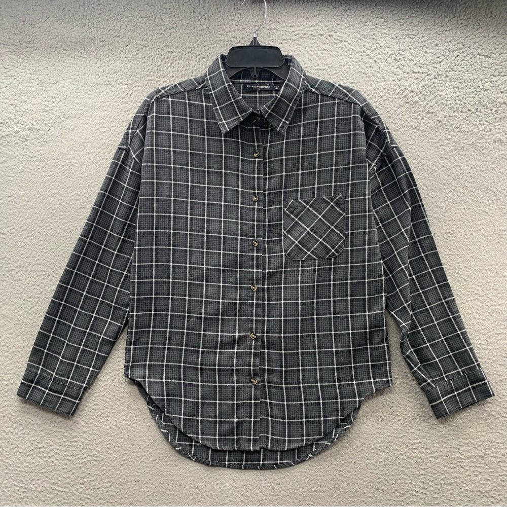 Brandy Melville Button Up Shirt Women’s One Size Gray Plaid Utility Normcore